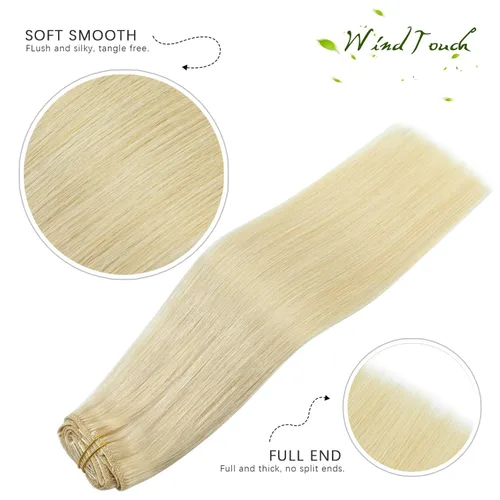 Vista 90 de WindTouch - Extensiones de cabello humano real con clip, color marrón claro a rubio con reflejos #6P613, 22 pulgadas, 4.33 onzas, 7 piezas #6p613