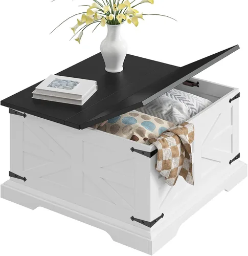 Vista 8 de Bigbiglife Mesa de centro de granja con almacenamiento, mesa central cuadrada de 31.5 pulgadas para sala de estar, mesa de cóctel de madera rústica