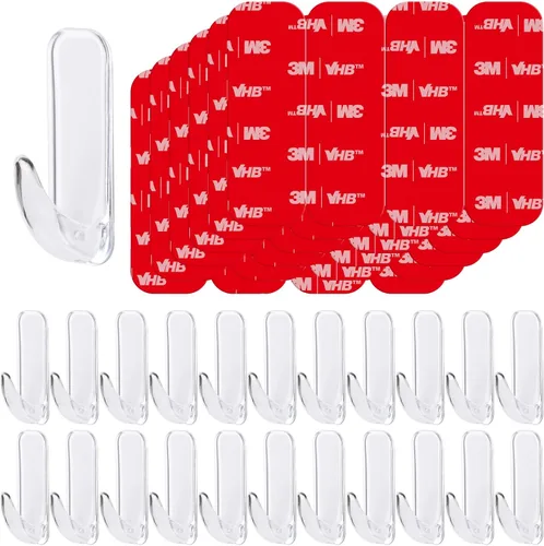 Vista 8 de Ganchos de pared para colgar de servicio pesado, 12 grandes autoadhesivos de pared con 16 tiras sin daño, adhesivo transparente para llaves, ducha