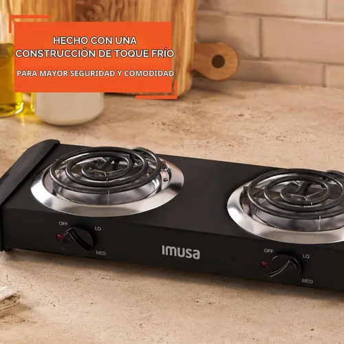 Vista 3 de Cocina eléctrica de una hornilla IMUSA USA GAU 80305 de 1100 vatios en color negro, quemador doble 1500 W, Negro