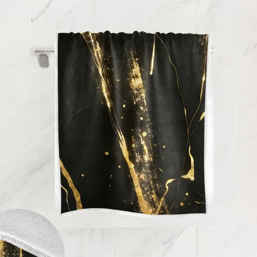 Vista 2 de Wamika Juego de toallas de baño de mano de mármol negro y dorado, juego de toallas de ducha con teñido anudado, toalla de baño para colgar