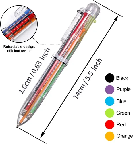 Vista 2 de Paquete de 23 bolígrafos multicolor de 0.020 in, 6 en 1, retráctiles, 6 colores, bolígrafo de barril transparente para suministros de oficina