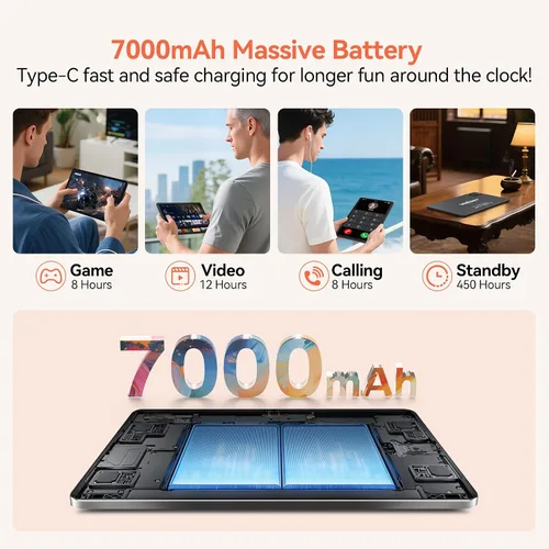 Vista 6 de Tableta Android 15 de 11 pulgadas con procesador Octa Core 16 GB RAM 128 GB ROM 1TB Expandir tableta con batería de 7000 mAh, cámara de 21 MP