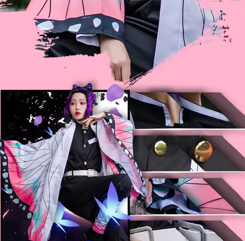 Vista 5 de Disfraz de Kochou Shinobu para cosplay de Shinobu conjunto completo de cosplay