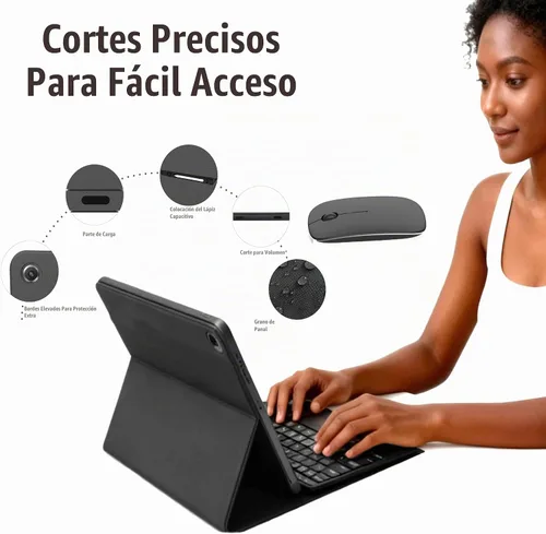 Vista 4 de Funda de teclado para Samsung Galaxy Tab A9+ Plus 2023/A11+ Plus 2025 de 10.9 pulgadas, incluye mouse y teclado magnético con retroiluminación Negro