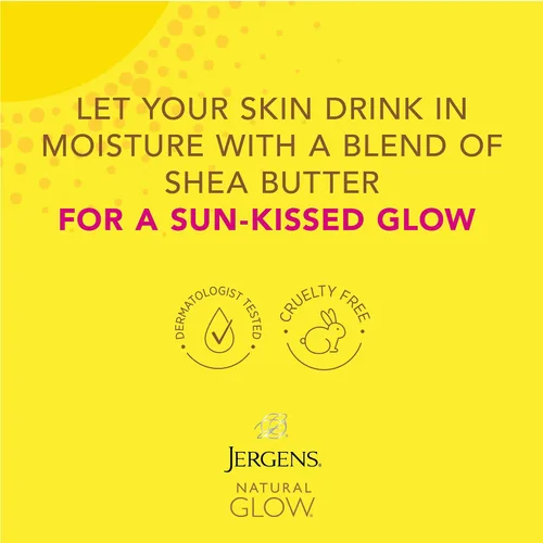 Vista 4 de Humectante para piel húmeda Natural Glow de la marca Jergens Bronceado sin sol, aplicación de piel húmeda, desarrollo gradual de color, resultados