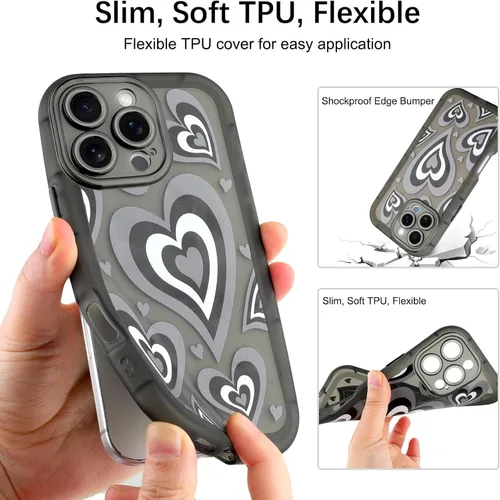 Vista 2 de AIGOMARA Funda para iPhone 16 Pro Max con bonito patrón de corazón, ajuste delgado, suave, flexible, a prueba de golpes, TPU para mujeres y niñas