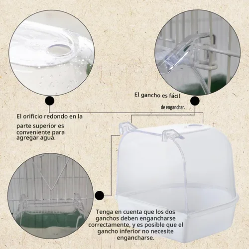 Vista 6 de IBWell Baño transparente para pájaros pequeños accesorios para jaulas de periquitos - Adecuado para cacatúas y periquitos