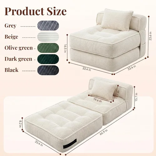 Vista 2 de Sofá cama plegable, silla convertible con almohada, colchón plegable con soporte para la espalda, silla plegable portátil, cama, cómodo sofá