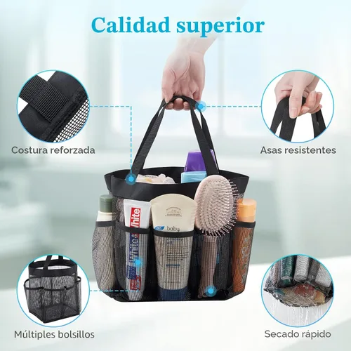 Vista 5 de Lifewit Organizador de ducha de malla portátil para dormitorio universitario con 7 bolsillos, cesta organizadora colgante independiente, bolsa