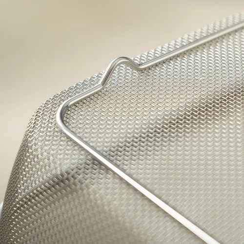 Vista 3 de Cesta coladora de malla fina de acero inoxidable 18/8 con pies, colador rectangular para verduras, frutas, pasta, fideos, inoxidable, duradera