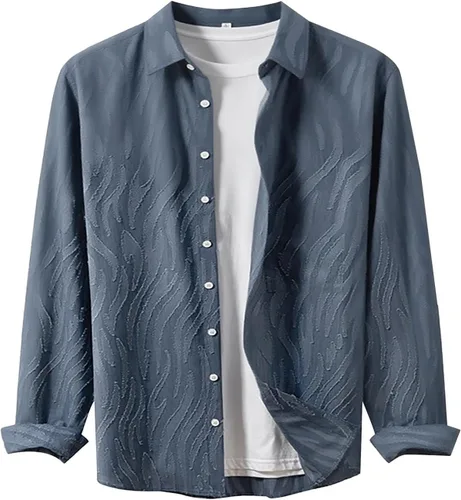 Vista 4 de Camisa de lino para hombre, manga larga, cómoda, abotonada, lisa, ligera, holgada, con bolsillos