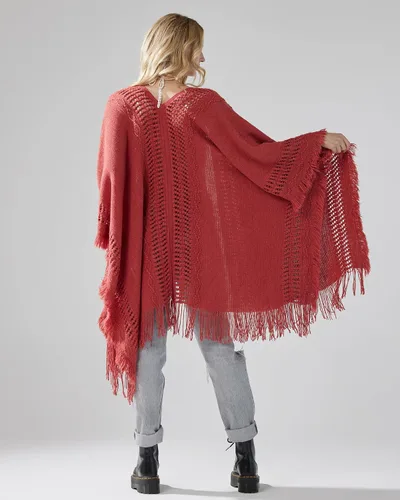 Vista 4 de noflik Women's Fringed Ruana Poncho Shawl Sweater Cardigan