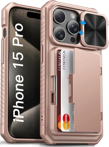 Vista 32 de Vihibii Funda para iPhone 13 Pro Max/iPhone 12 Pro Max con tarjetero (4 tarjetas) [bloqueo RFID] y cubierta de cámara deslizante, protección contra