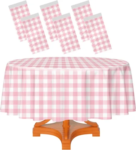 Vista 44 de HEIPINIUYE - Paquete de 2 manteles redondos de 84 pulgadas de plástico beige, manteles de mesa impermeables desechables para redondas, ideales