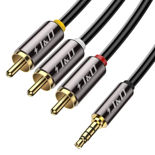 Vista 8 de J&D Cable de 0.138 in a 3RCA, carcasa de cobre chapada en oro, resistente, 0.138 in, 1/8 pulgadas, macho TRRS a 3 RCA hembra, cable adaptador