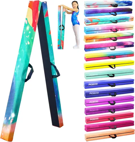 Vista 20 de FC FUNCHEER - Viga de equilibrio plegable, viga de suelo para gimnasia, equipo de gimnasia para niños, base de madera, fondo antideslizante y bolsa