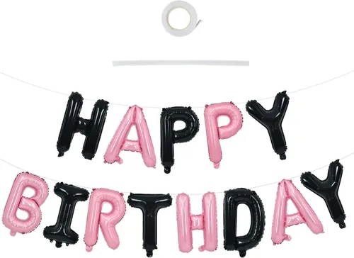 Vista 11 de TONIFUL Pancarta de Globos Negros de Feliz Cumpleaños de 16 Pulgadas con Letras de Papel de Aluminio Mylar, Cartel Banderín Reutilizable