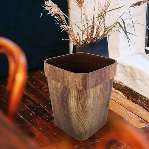 Vista 6 de Zerodeko Cubo de basura de grano de madera cuadrado sin tapa, papelera de plástico de 12 x 9.5 pulgadas, compacto para baño, cocina, oficina