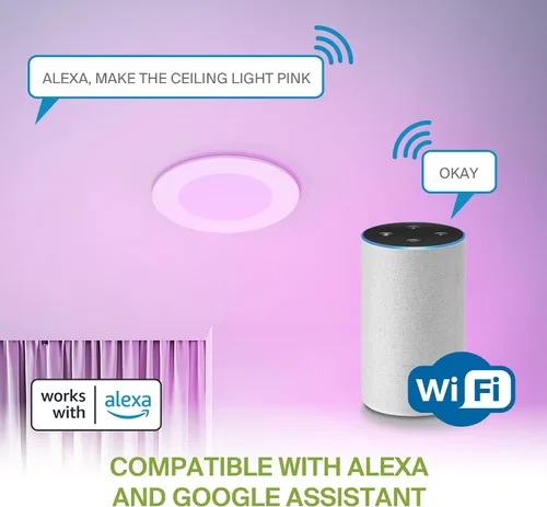 Vista 6 de ASD 1 Pack LED Smart Recessed Lighting 4 Inch 9W, RGBW Color Changing Lights, Compatible with Alexa & Google Assistant, Dimmable 2700K-6500K