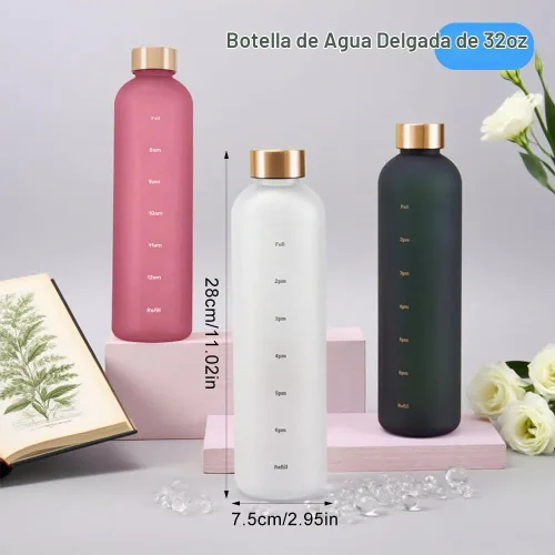 Vista 2 de Eforcase Botella de agua de plástico de 32 onzas, botella de agua delgada Rosa