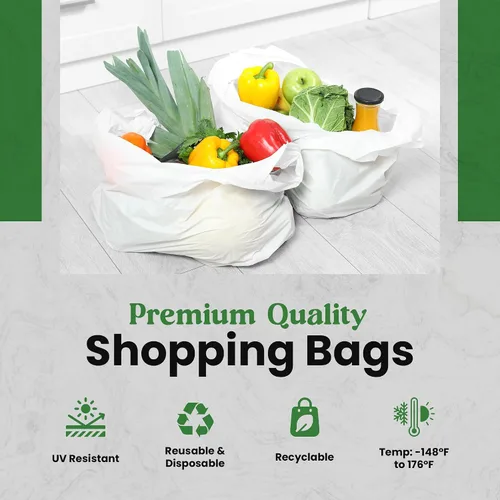 Vista 2 de Bolsa de plástico con asas Camiseta Bolsa de compras para pequeñas empresas Bolsas de plástico reciclables para comestibles Para ir
