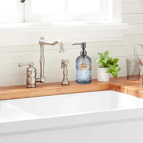 Vista 5 de Dispensador de jabón de vidrio para manos y platos de baño y cocina con bomba de acero inoxidable 304 a prueba de óxido (gris)