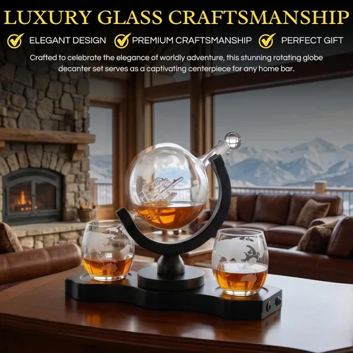 Vista 3 de Juego de decantador de whisky con globo giratorio y 2 vasos para whisky grabados - Regalos para hombres, papá, aniversario, cumpleaños, inauguración