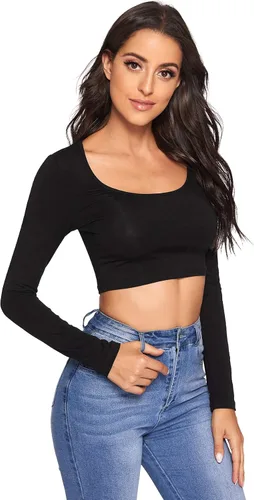 Vista 2 de Verdusa Camiseta corta de manga larga con cuello redondo para mujer