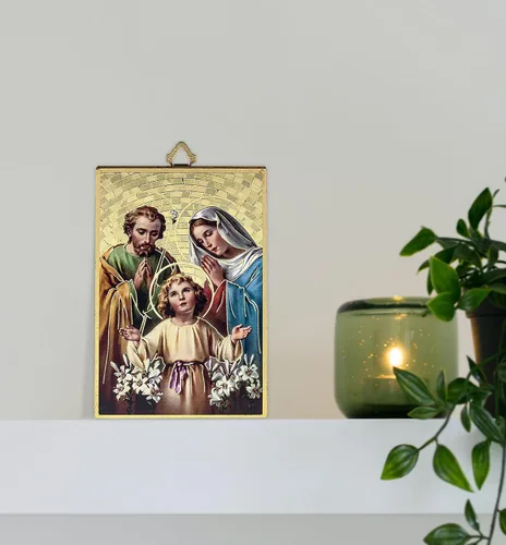Vista 3 de Placa católica con imagen de la Sagrada Familia, tarjeta de oración laminada, oración del Señor, lámina dorada, imagen de la Sagrada Familia