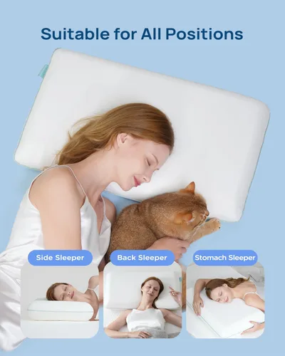 Vista 7 de Releep Almohada refrescante de espuma viscoelástica suave, almohada cervical para dormir de lado, dormir de espalda y boca abajo, diseño ortopédico