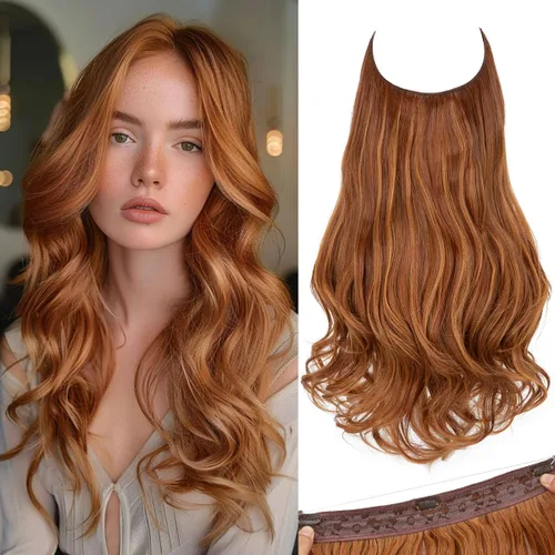 Vista 19 de SARLA Extensiones de cabello con alambre invisible con 3 clips, postizo sintético corto, ondulado, rizado, diadema ajustable transparente