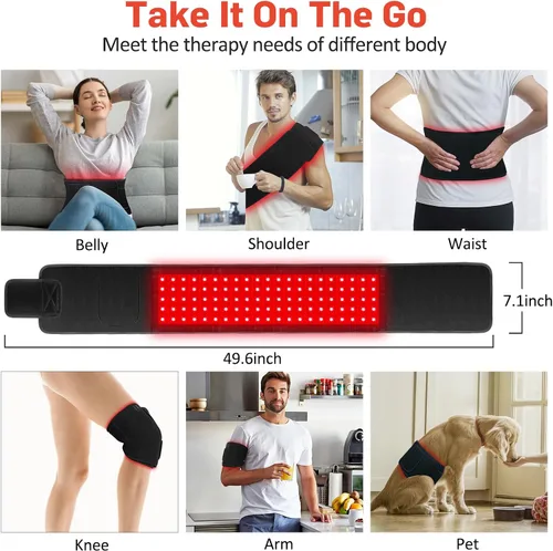 Vista 3 de Terapia de luz roja para cuerpo, terapia de luz infrarroja para cinturón de hombro, cuentas LED 3 en 1, luz roja de 660 nm y 850 nm de terapia