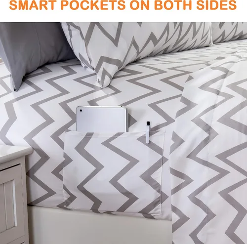 Vista 3 de Elegant Comfort Chevron Pattern Collection - Juego de sábanas de 4 piezas de bolsillo profundo de 1500 hilos, resistente a la decoloración