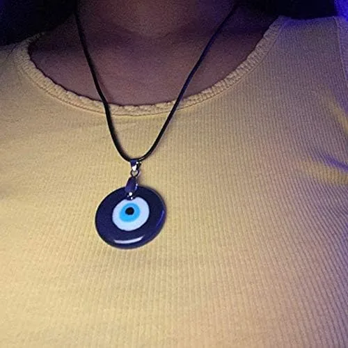 Vista 3 de Flzaitian Collar de ojo malvado, cuerda de cuero de cristal azul para mujer, collar de protección de la suerte