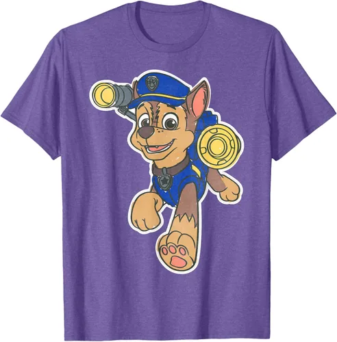 Vista 6 de Paw Patrol Chase Character Patch - Camiseta negra de manga corta con cuello redondo y ajuste clásico, talla S Negro