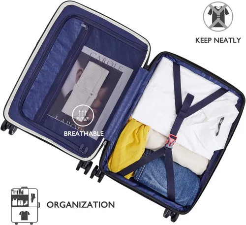 Vista 6 de VERAGE Greenwich EXT equipaje de mano, maleta rígida con ruedas giratorias con bolsillo frontal para viajes, aprobado por la TSA, Blanco, Recyle