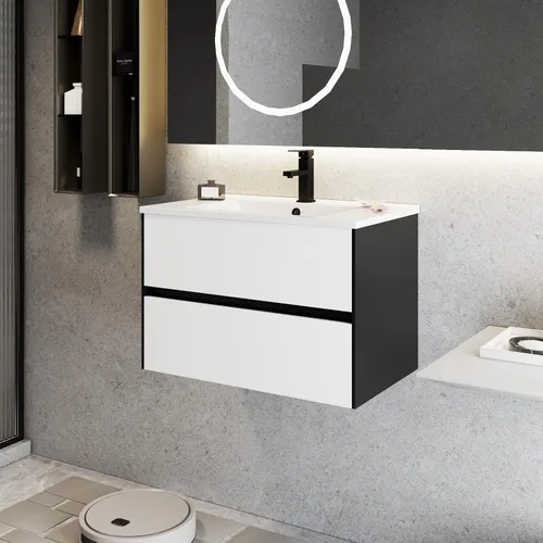 Vista 8 de eclife Armario de tocador de baño de 24 pulgadas con fregadero blanco empotrado, armario de baño flotante montado en la pared con colores mezclados
