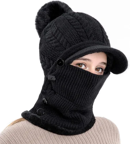 Vista 27 de HUAMULAN Gorro de invierno de una pieza para mujer, pasamontañas de forro polar, pasamontañas, máscara facial, bufanda, orejeras, esquí, nieve