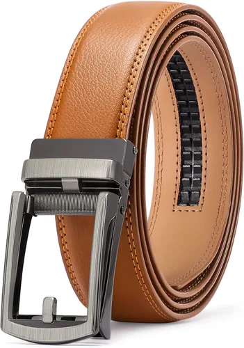 Vista 10 de SENDEFN Cinturón de vestir casual de cuero para hombre de 1 3/8 pulgadas con hebilla de clic ajustable automática con caja de regalo A-negro-71gs