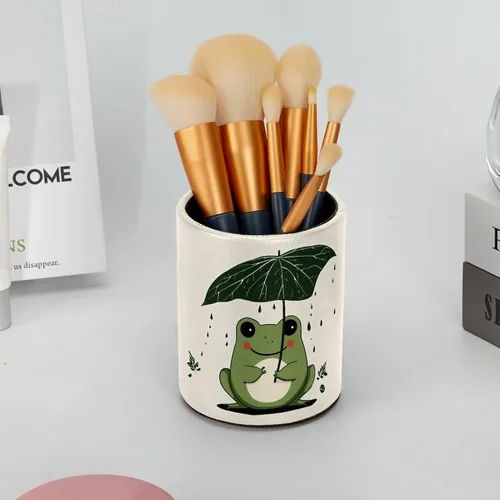 Vista 6 de Organizador de bolígrafos de escritorio de rana de dibujos animados, soporte para brochas de maquillaje, soporte para lápices para escritorio