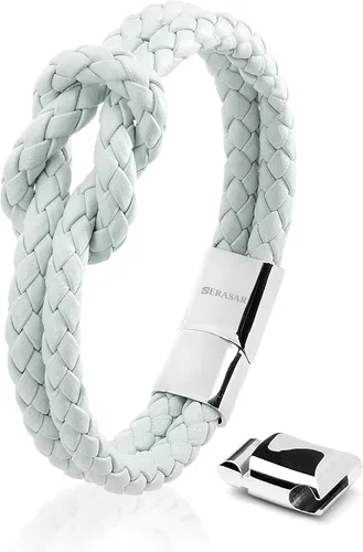 Vista 12 de SERASAR Pulsera de cuero [nudo] para mujer 4 colores y 3 longitudes Cierre magnético de acero inoxidable Caja de joyería exclusiva Gran
