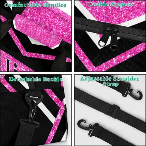 Vista 4 de Bolso personalizado de la danza del gimnasio de la animadora, bolso del barril de la animadora de encargo nombrado bolso de lona de los deportes