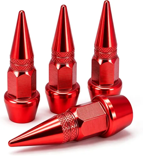 Vista 61 de 4 piezas de tapas de válvula de neumático con estilo púas, cubiertas de válvula de neumático universales de aleación de aluminio a prueba de polvo