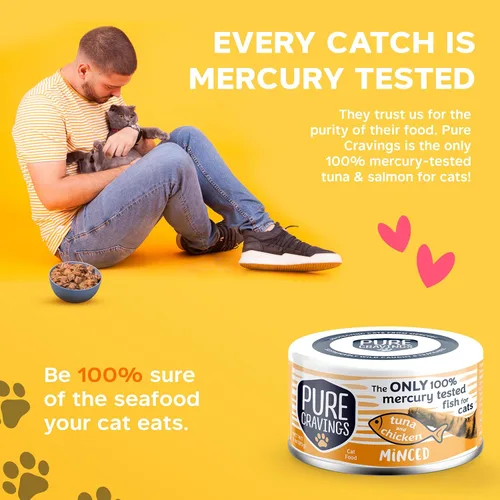 Vista 5 de Pure Cravings Alimento enlatado húmedo de atún y pollo picado para gatos, 100% probado con mercurio, lata de pescado húmedo para gatos, sin granos