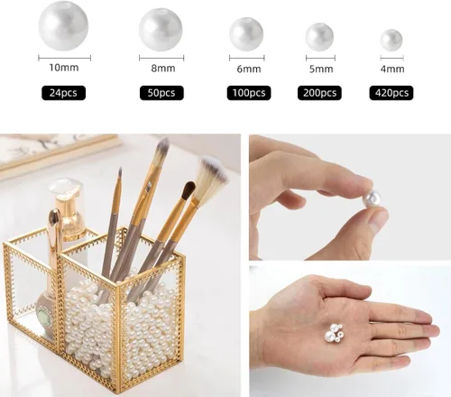 Vista 6 de 800 cuentas de perlas blancas para hacer joyas, kit de pulseras de perlas, cuentas espaciadoras sueltas para pulseras, collares, manualidades