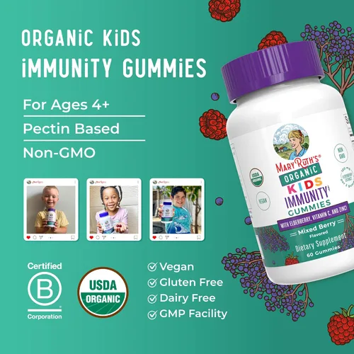 Vista 8 de MaryRuth Organics Gomitas de Apoyo Inmunológico para Niños USDA Organic Gomitas de Vitamina C, Zinc y Saúco para Niños Apoyo Inmunológico
