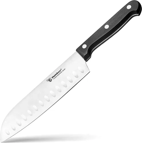 Vista 7 de Cuchillo de chef de 10 pulgadas, hoja de acero inoxidable de alto carbono afilada de espiga completa, borde de molienda hueco, mango de agarre