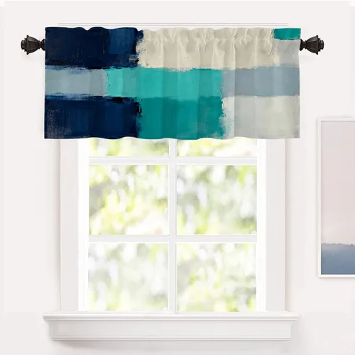 Vista 48 de Shrahala Beige and Orange Abstract Art Brushstrokes Blackout Curtain Tiers, Abstract Oil Paint Kitchen Valance Light Blocking Tier Drapes with Rod