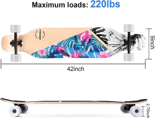 Vista 4 de Slendor - patineta longboard de madera de arce (42.0 in), para freestyle, curvatura cóncava